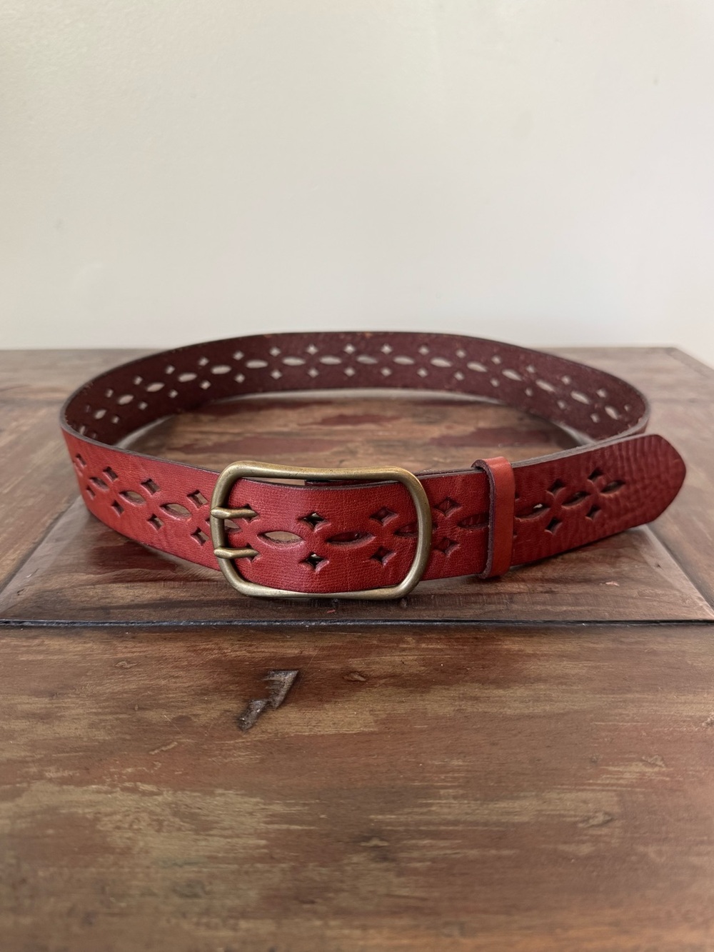 Vintage J.Crew brown leather diamond laser cut belt solid brass buckle women’s M